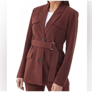 4th + Reckless Women's M Elita Belted Blazer Brown Dressy Old Money Quiet Luxury